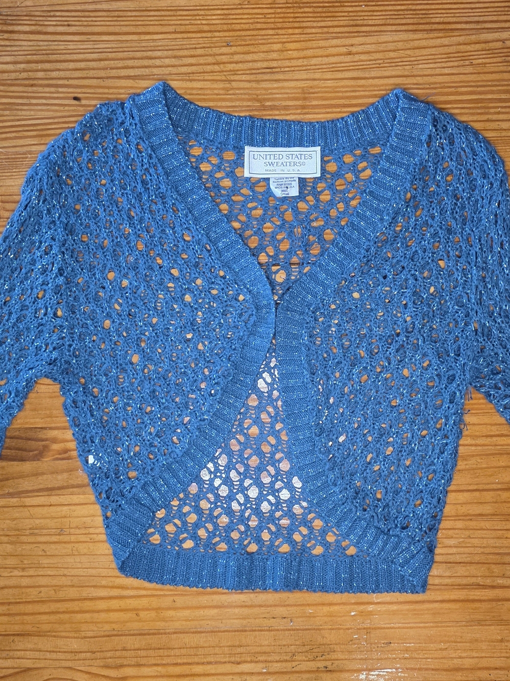 Vintage 90's United States Sweaters Teal Open-Knit Bolero Sweater